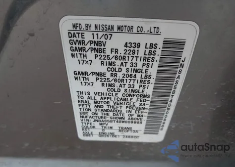 2008 Nissan Rogue Sl from USA, damaged, VIN JN8AS58T48W009968